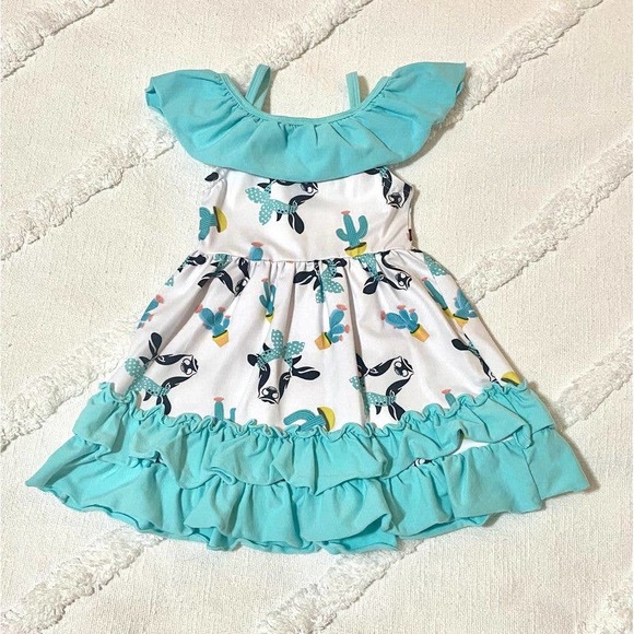 Aqua Cow Dress size 3-6m - Picture 1 of 2